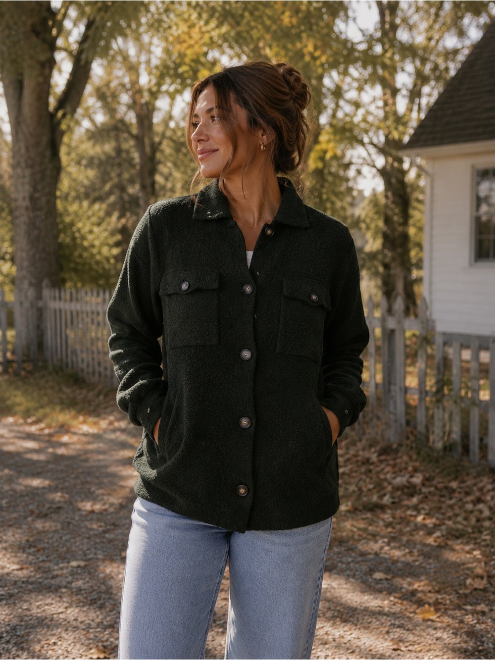 Green Shacket Jacket | Size Small | Button Front | Cozy Overshirt
